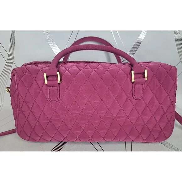 Vera Bradley Pink Quilted Duffel Shoulder Bag Purse Travel Tote Hawthorn Handbag - Picture 5 of 15